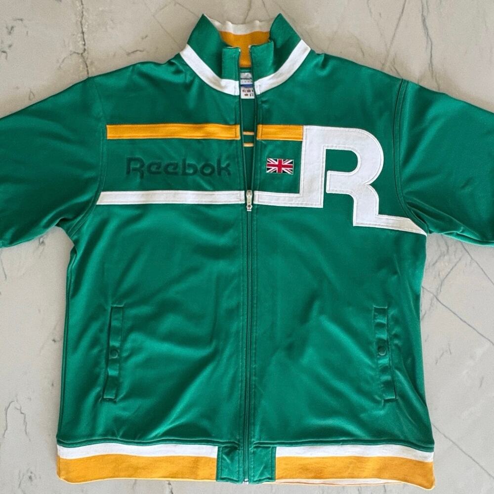 Vintage Y2K Reebok Green Gold  & White Athletic Zip Jacket Men XL